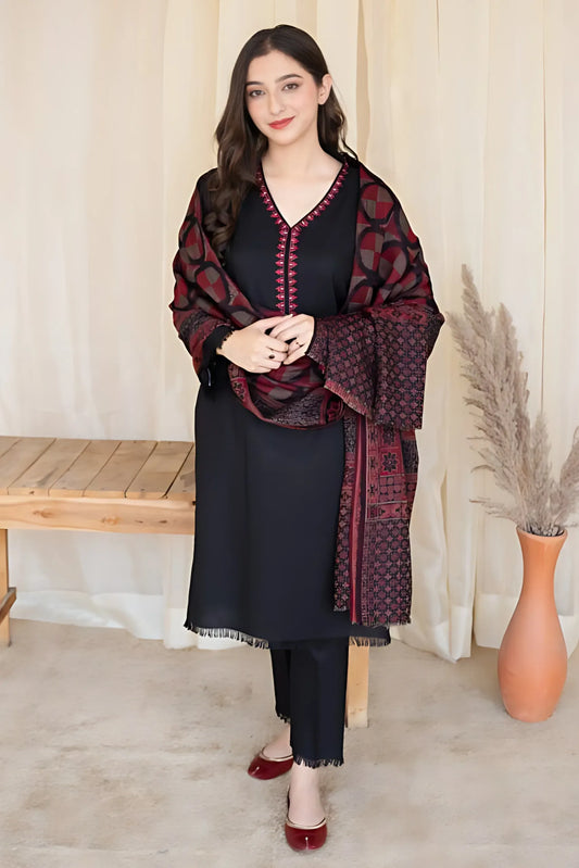 Aisling 3pc Winter Embroidered Shirt Shawl and Dyed Trouser