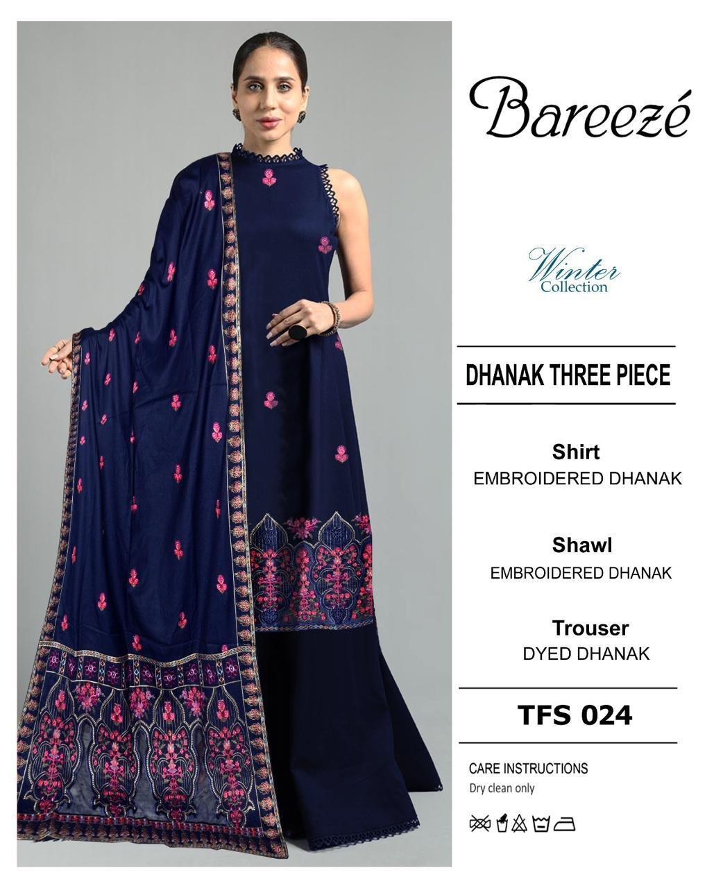 Bareeze 3PC Winter Embroidered Dhanak Dress with Embroidered Dhanak Shawl