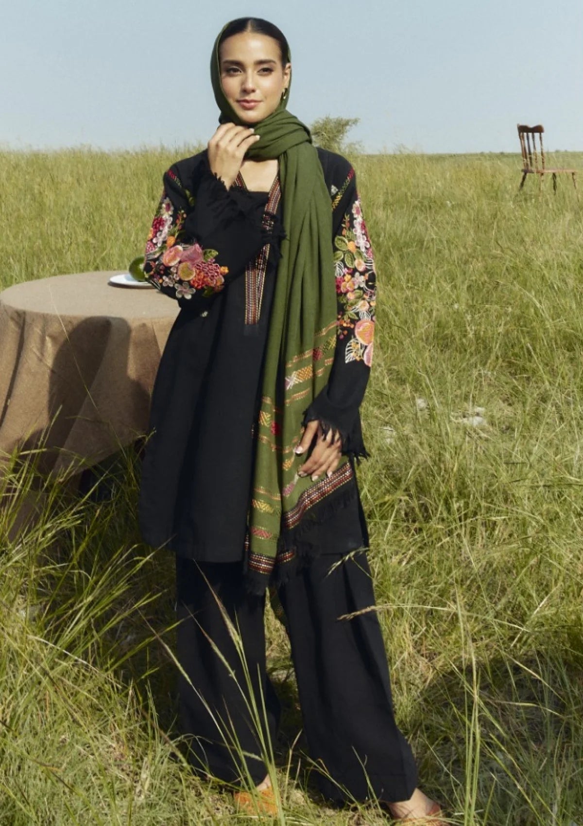 Coco By Zara - Dhanak Embroidered 3pc dress with Embroidered shawl. CF_8