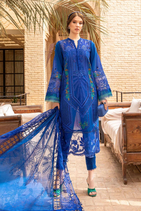 Maria B Luxury Lawn Embroidered Dress With Embroidered Dupatta-Prime Blue