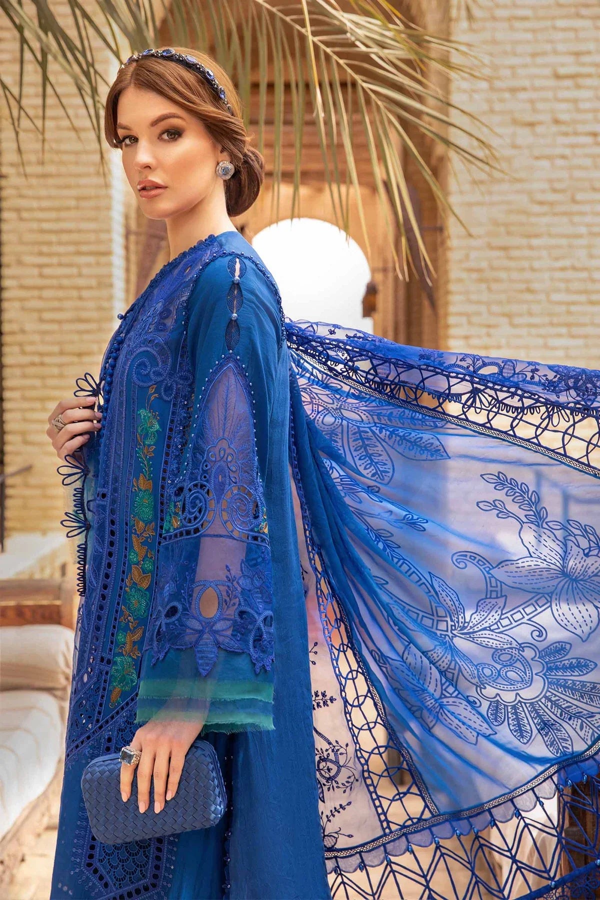 Maria B Luxury Lawn Embroidered Dress With Embroidered Dupatta-Prime Blue