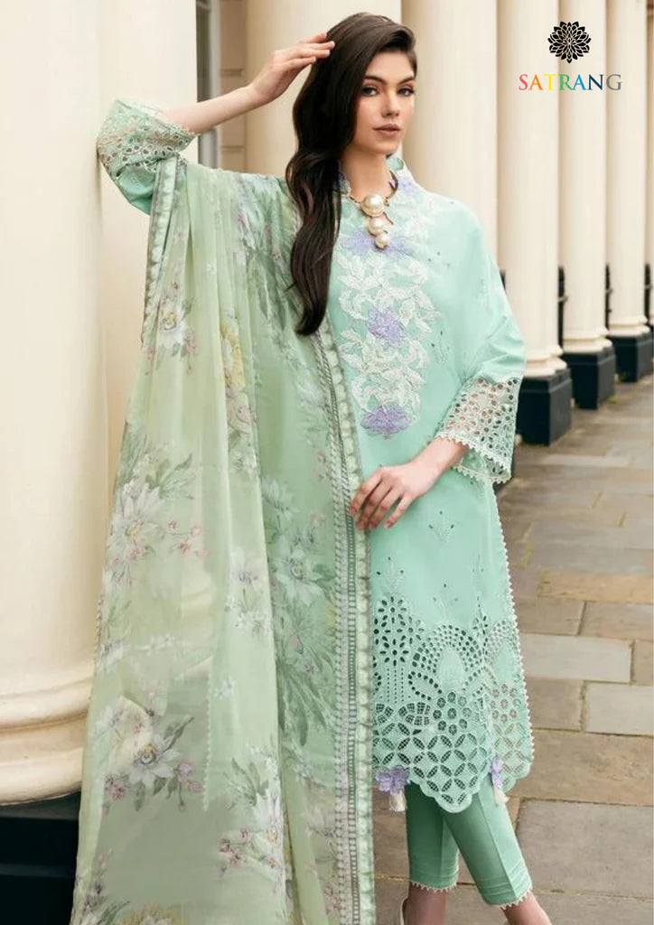 Mushq Embroidered 3pc dhanak shirt with printed wool shawl