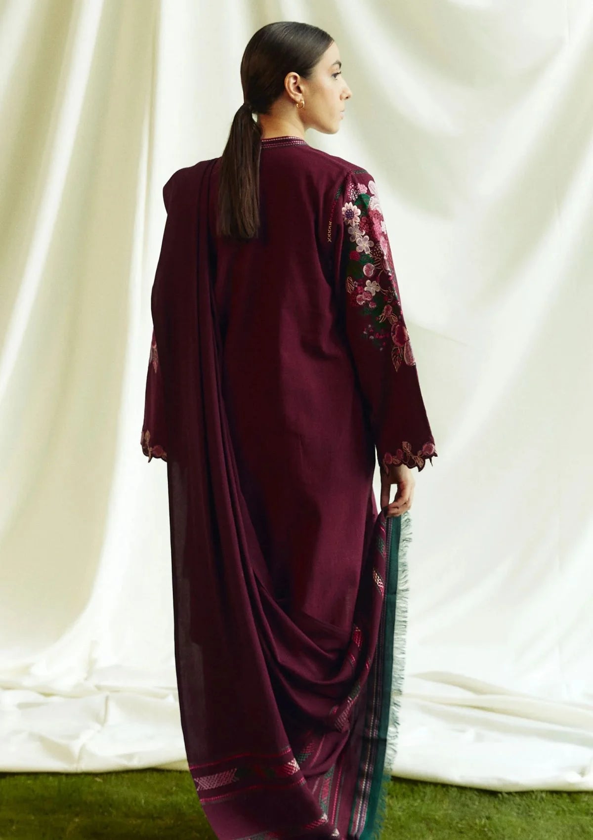 Coco By Zara - Dhanak Embroidered 3pc dress with Embroidered shawl. CF_7