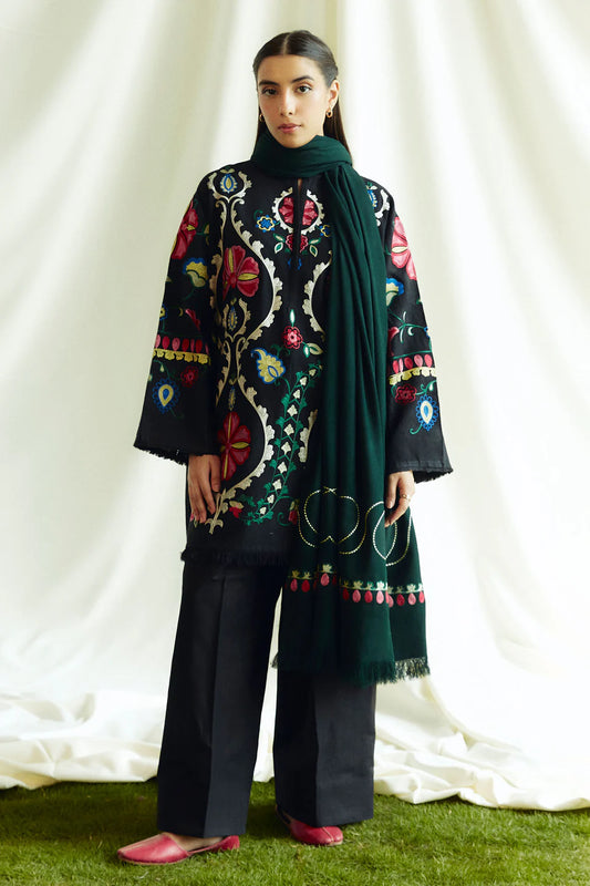 Coco By Zara - Dhanak Embroidered 3pc dress with Embroidered shawl. CF_1