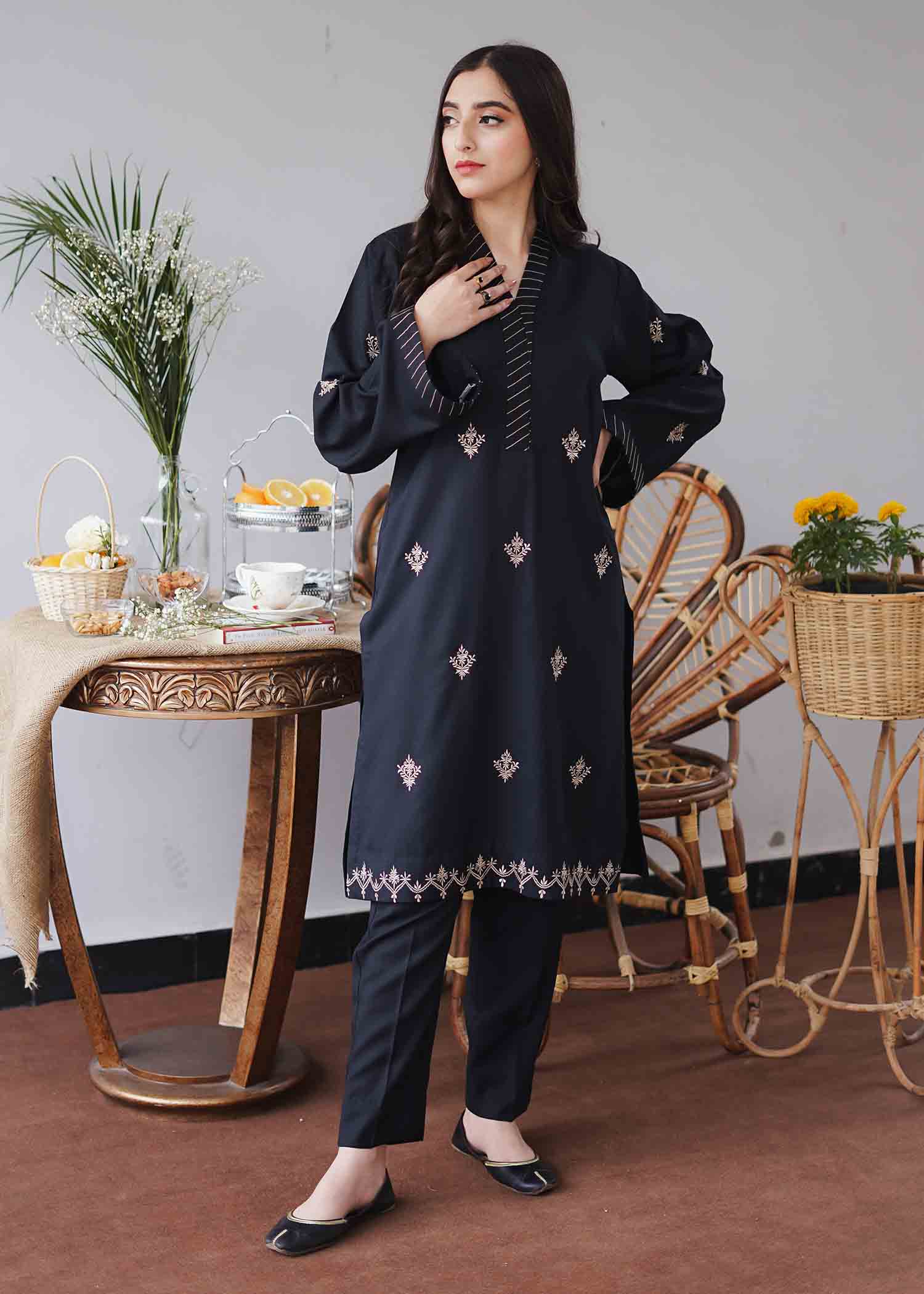 Asling 3 piece dhanak shirt with embroidered shirt