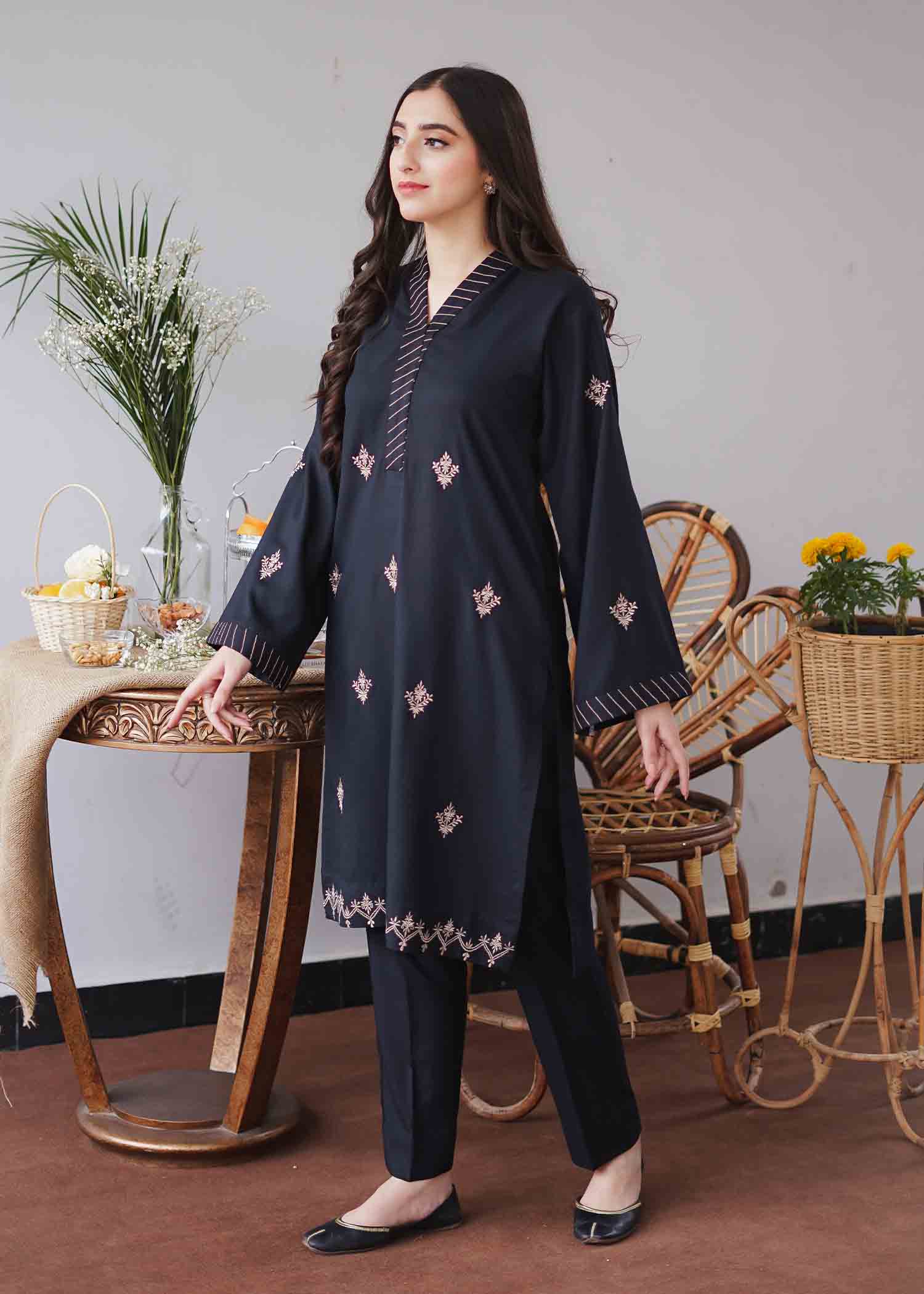 Asling 3 piece dhanak shirt with embroidered shirt