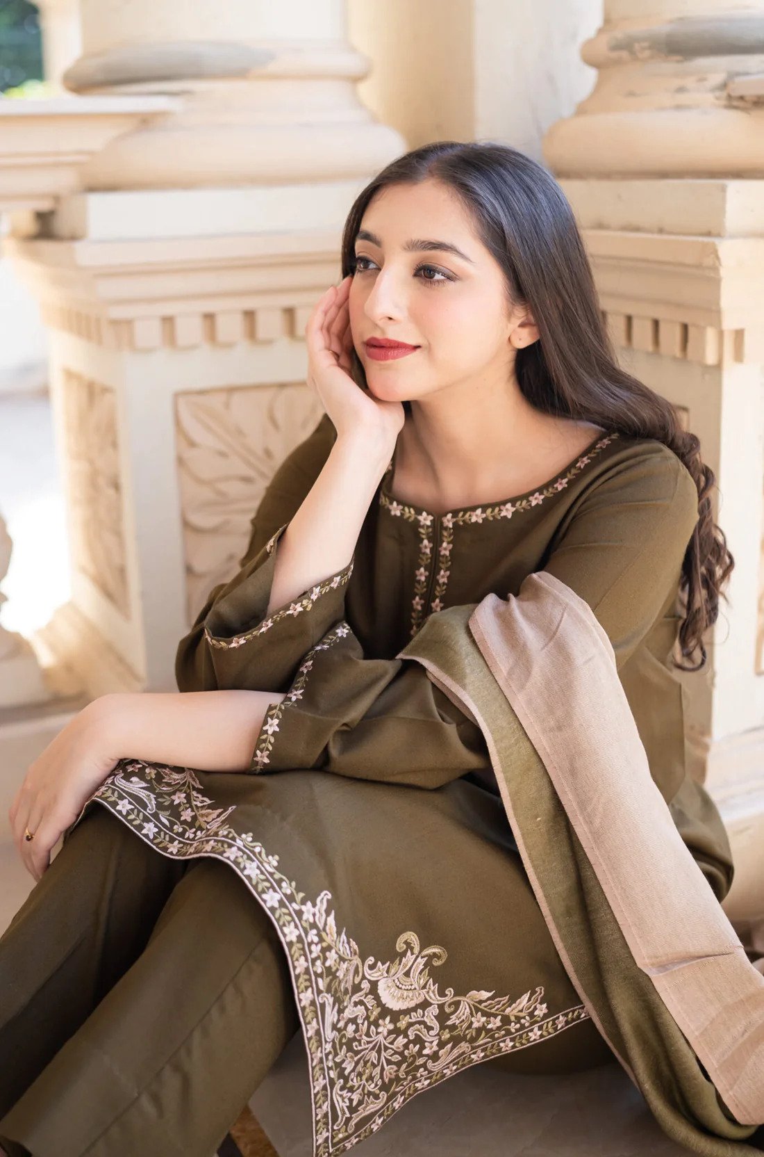 Dhanak 3pc embroidered shirt with Dhanak dupatta and trouser