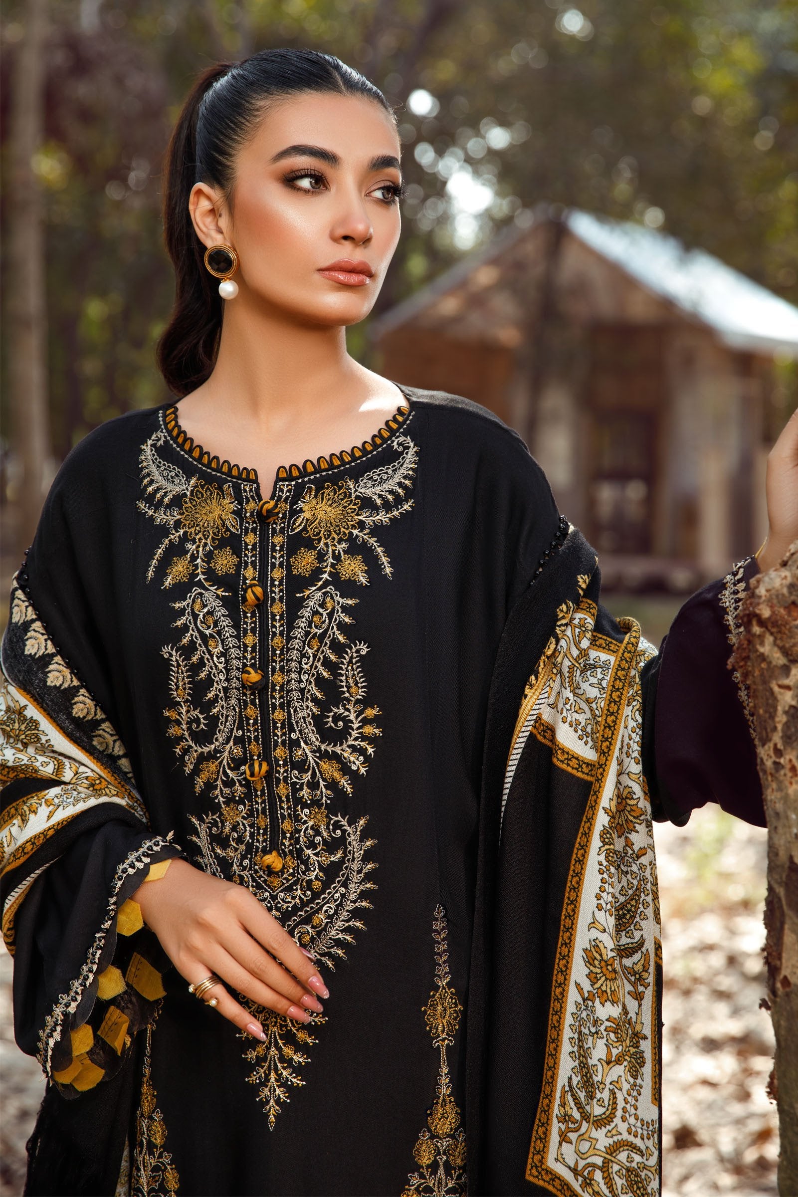 MARIA B dhanak suit with printed wool shawal