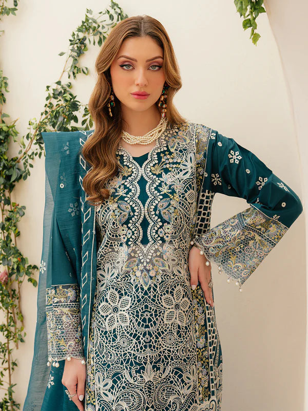 Mahnur Khaddar 3 pc embroidered shirt with embroidered dupatta-06