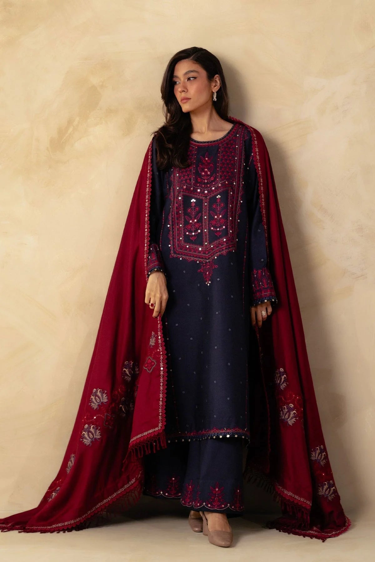 Zara shahjahan 3pc dhanak embroidered dress with shawl-09