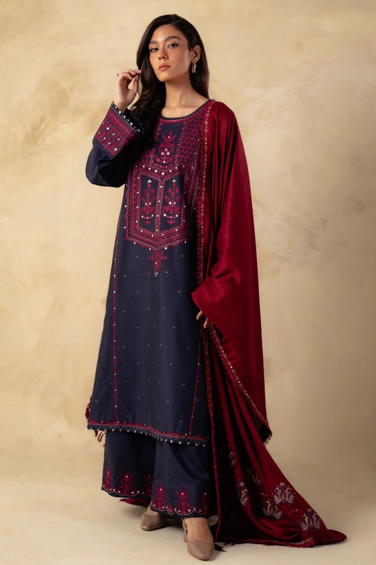 Zara shahjahan 3pc dhanak embroidered dress with shawl-09