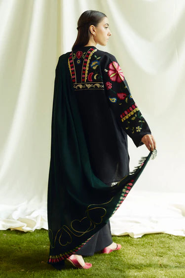 Coco By Zara - Dhanak Embroidered 3pc dress with Embroidered shawl. CF_1