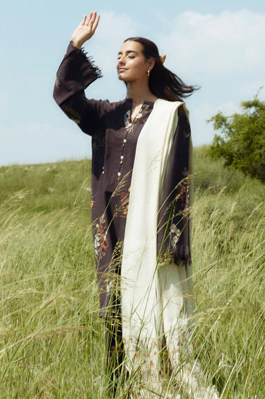 Coco By Zara - Dhanak Embroidered 3pc dress with Embroidered shawl. CF_13