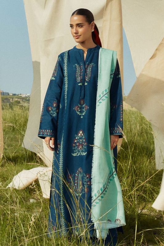 Coco By Zara - Dhanak Embroidered 3pc dress with Embroidered shawl. CF_6