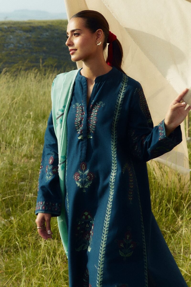 Coco By Zara - Dhanak Embroidered 3pc dress with Embroidered shawl. CF_6