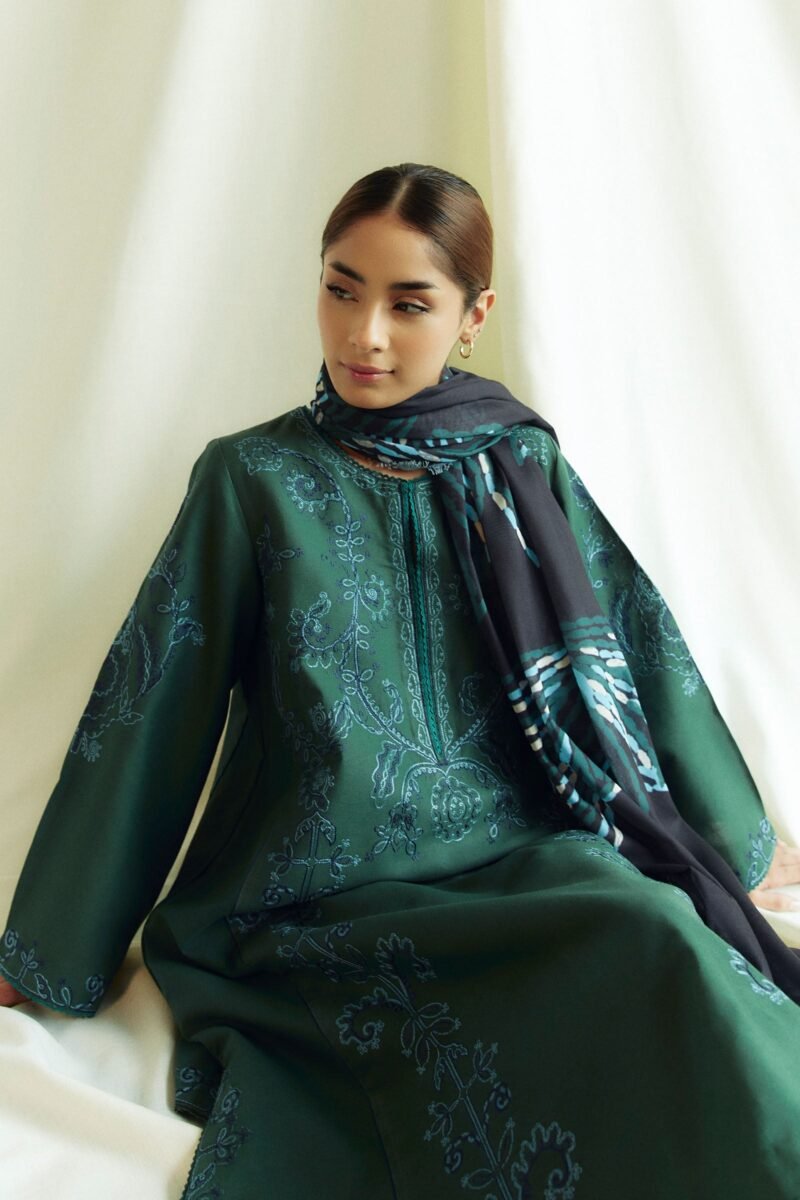 Coco By Zara - Dhanak Embroidered 3pc dress with Embroidered shawl. CF_10