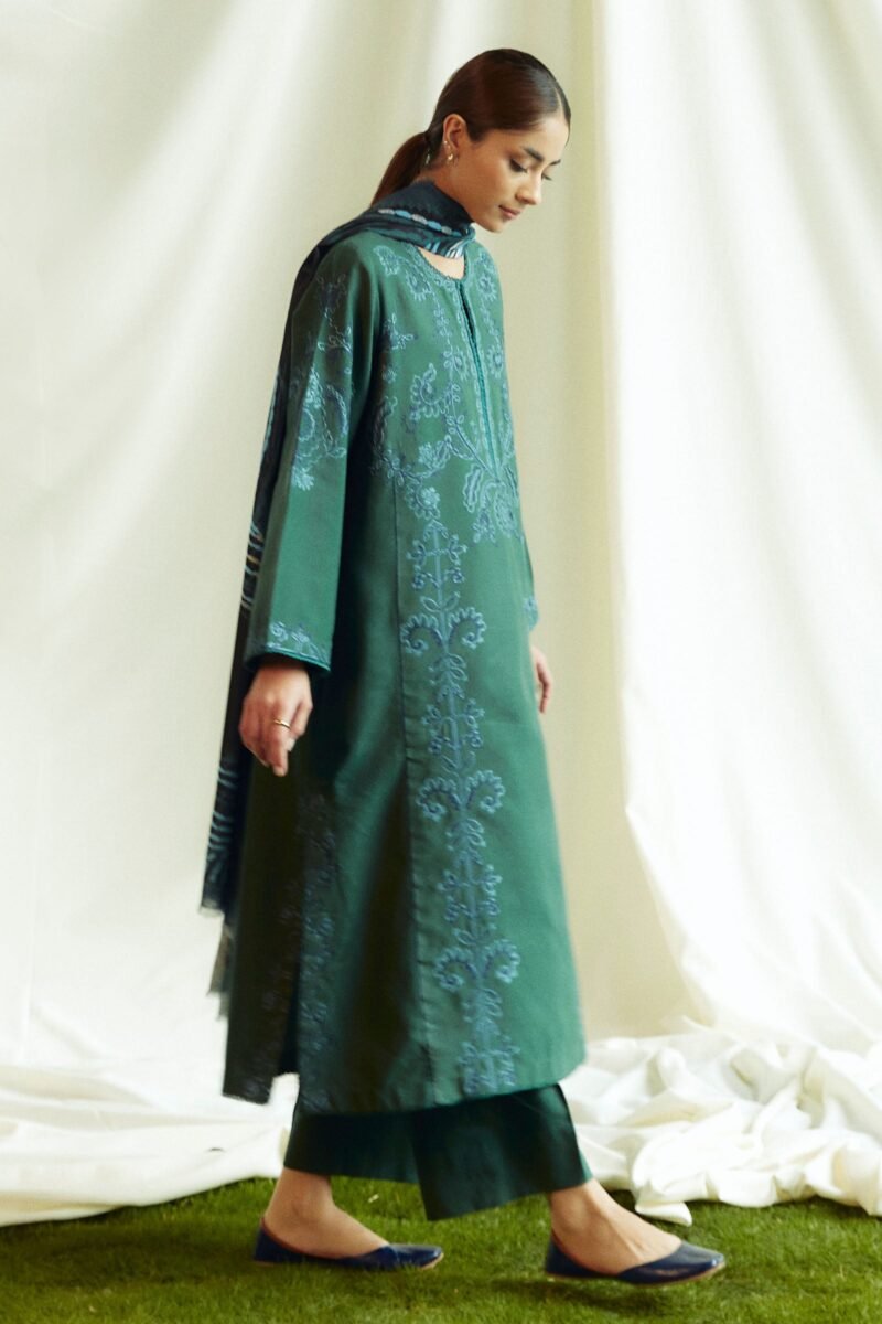 Coco By Zara - Dhanak Embroidered 3pc dress with Embroidered shawl. CF_10