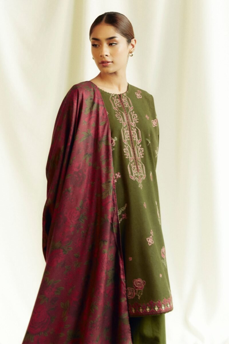 Coco By Zara - Dhanak Embroidered 3pc dress with Embroidered shawl. CF_16