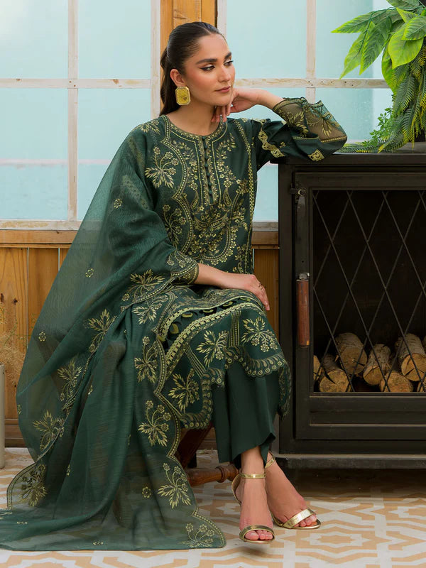 Mahnur Khaddar 3 pc embroidered shirt with embroidered dupatta-05