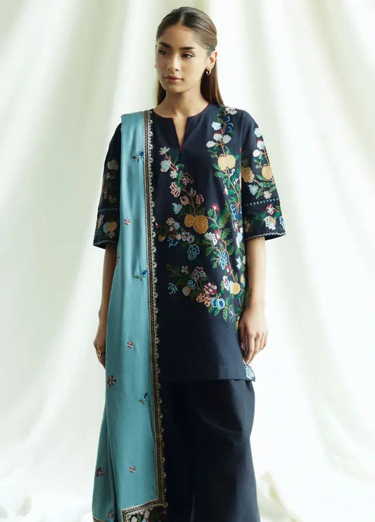 Coco By Zara - Dhanak Embroidered 3pc dress with Embroidered shawl. CF_3