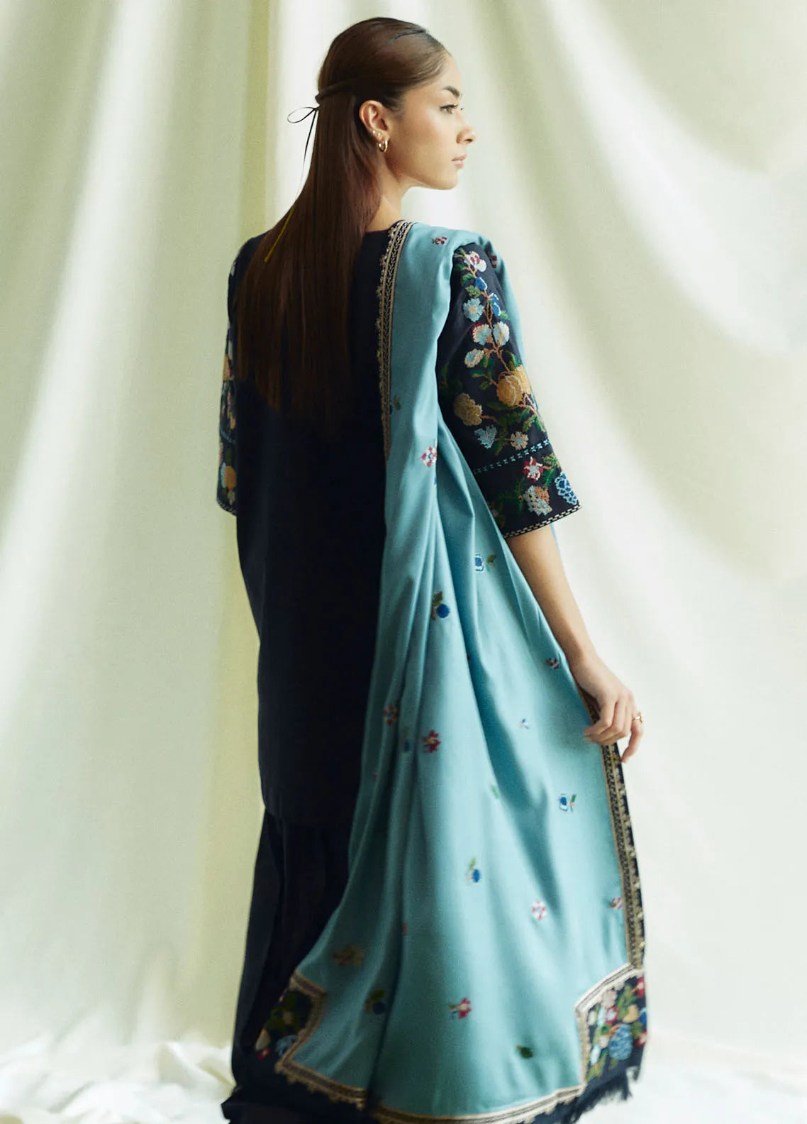 Coco By Zara - Dhanak Embroidered 3pc dress with Embroidered shawl. CF_3