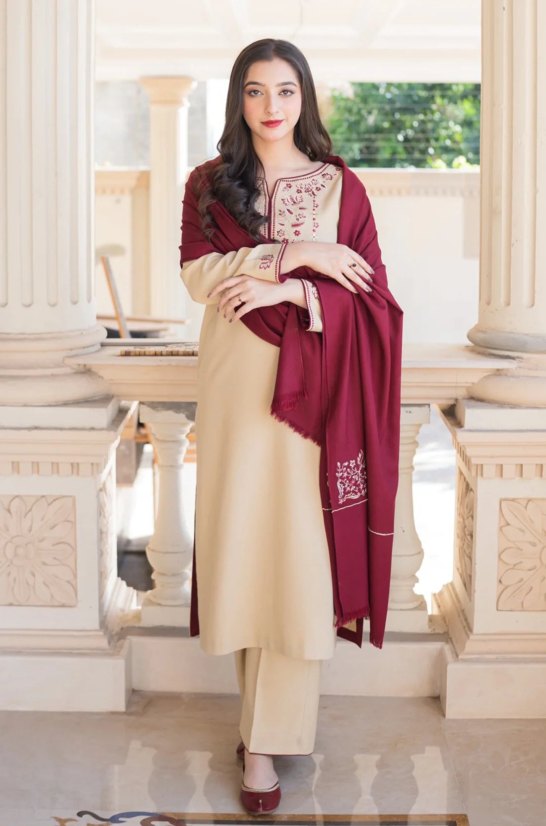 3pc DHANAK embroidered shirt with dhanak dupatta and trouser