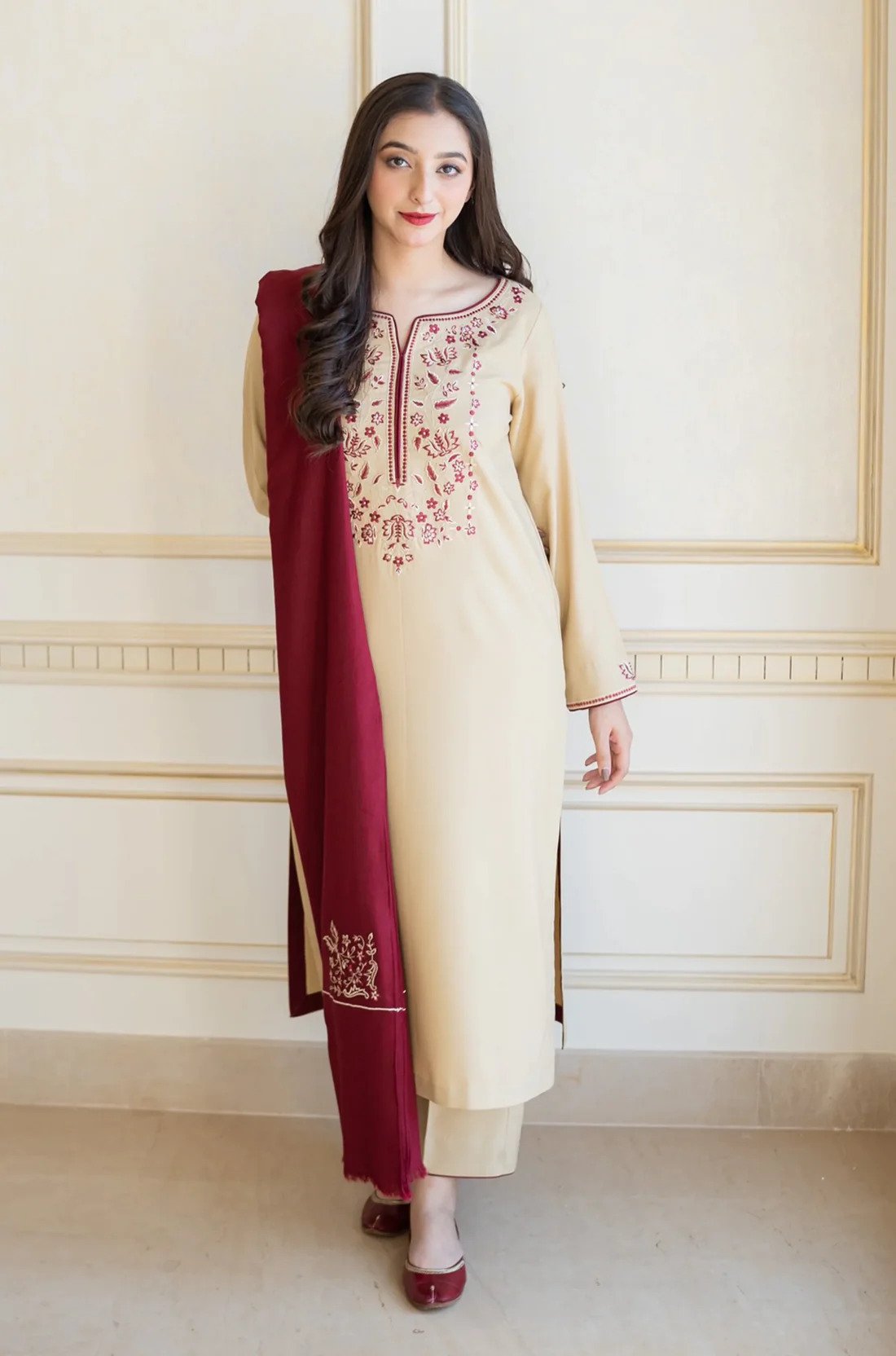 3pc DHANAK embroidered shirt with dhanak dupatta and trouser