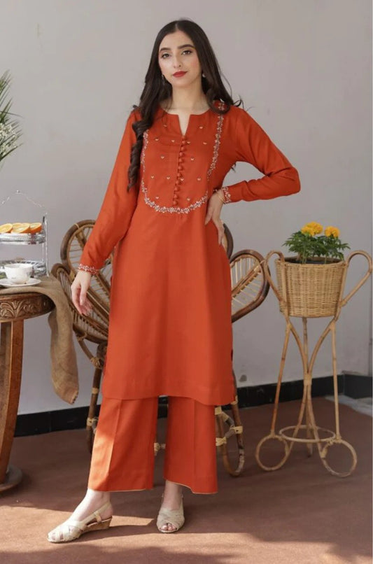 DHANAK EMBROIDERED 3 PIECE SUIT WITH EMBROIDRED SHAWAL