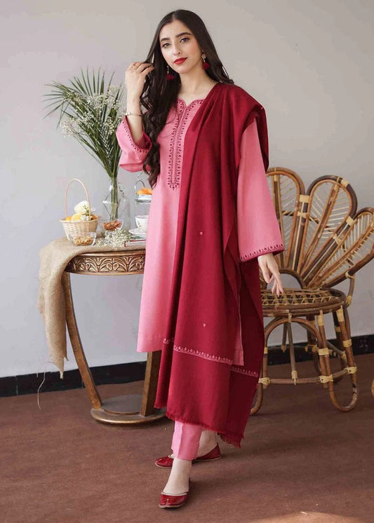 DHANAK 3 piece embroidered suit with DHANAK embroidered shawl